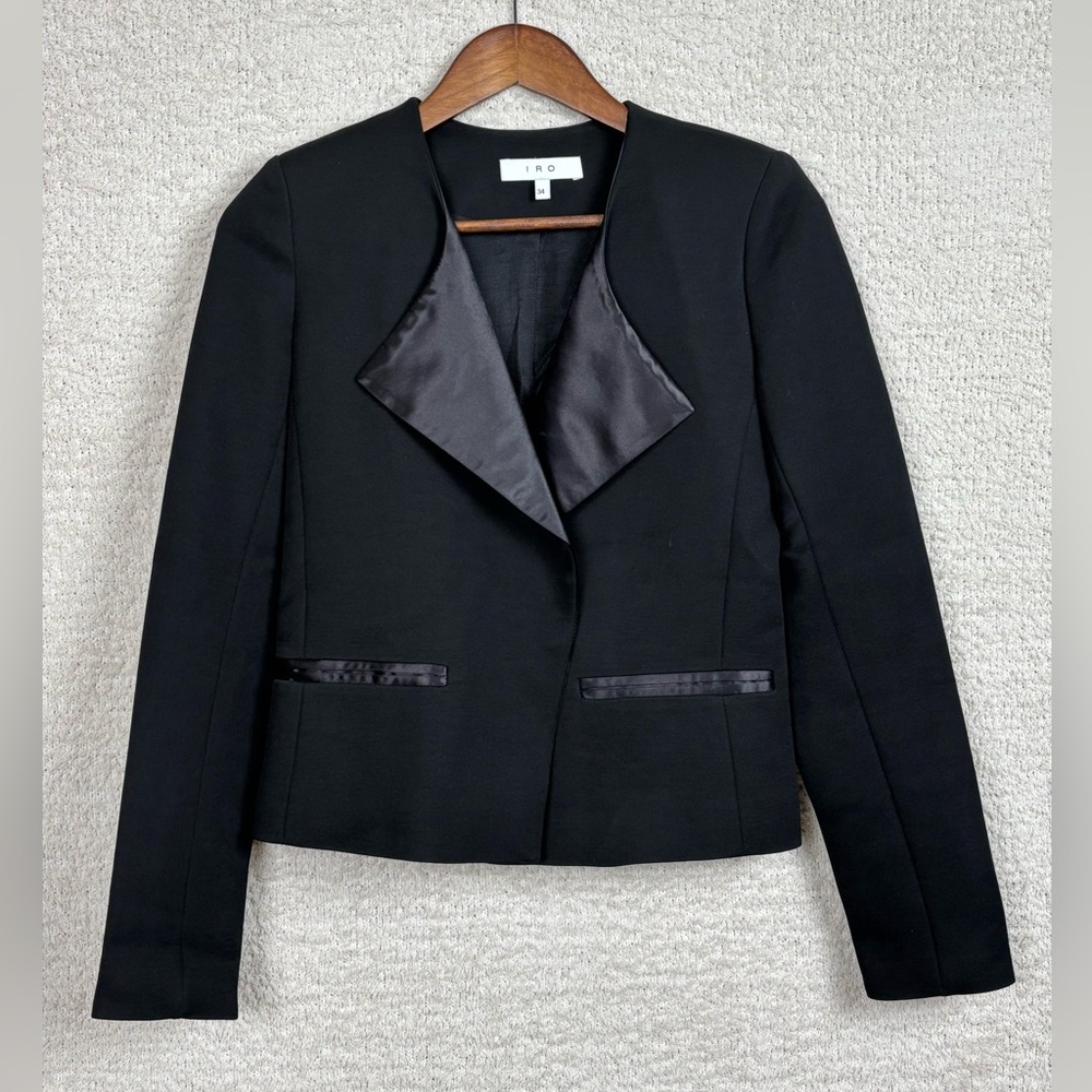 IRO‎ Blazer Womens 34/16S Black Wool Viscose One Snap Button Front Tuxedo Jacket
